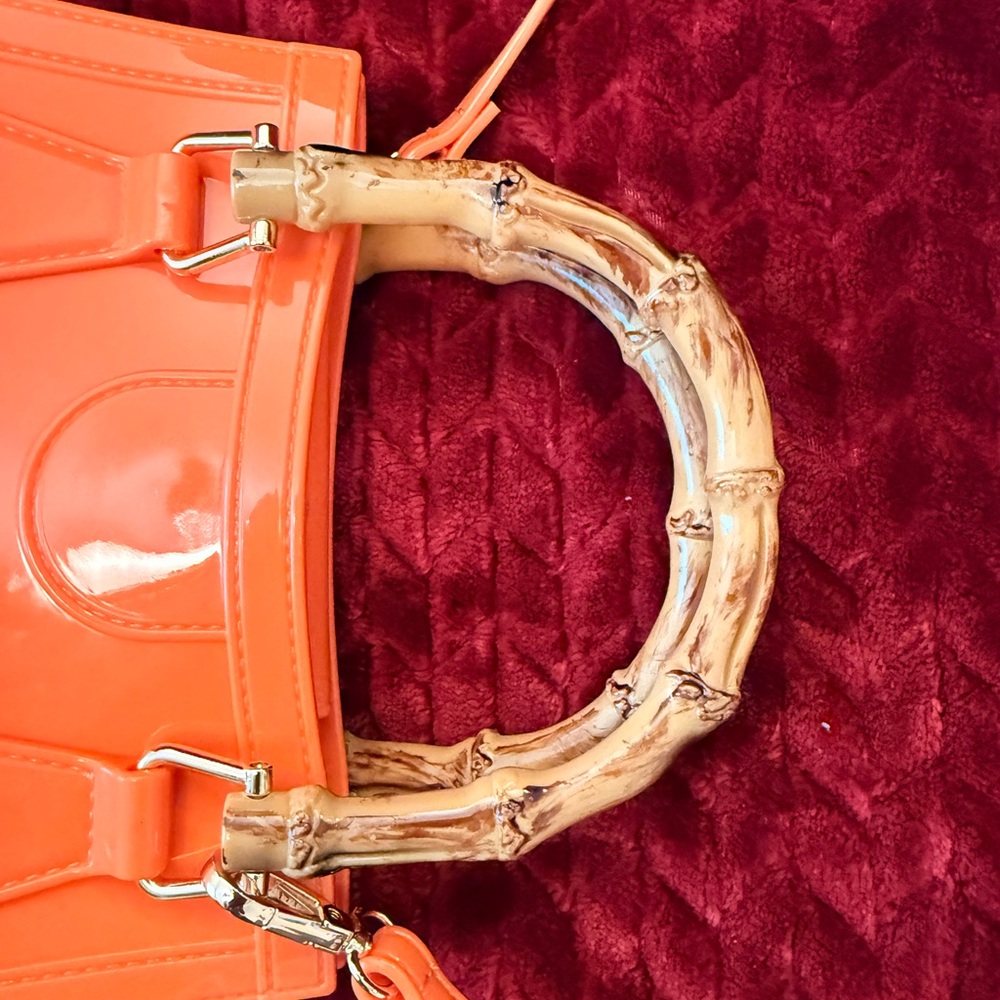 Orange Mini Handbag with Bamboo Handle - Picture 7 of 11